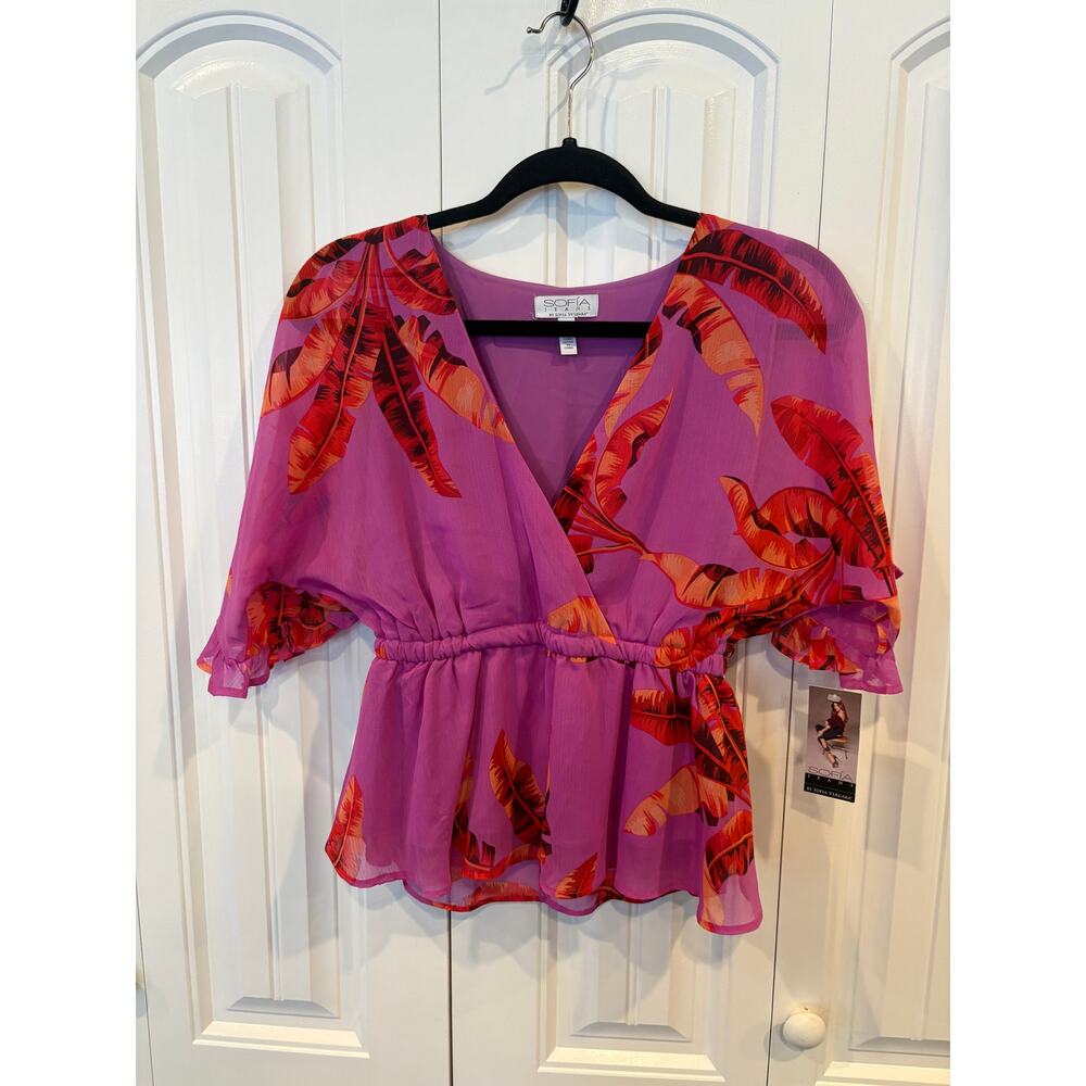 Sofia Vergara Purple Floral Blouse Size XS